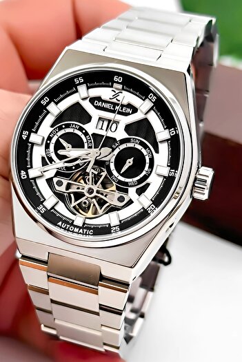 Daniel Klein Automatic Mechanism Steel Cord Steel Case Men Wristwatch Silver-White Zmdk1196