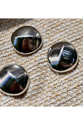 ODDA TASARIM ATÖLYESİ Bombe Model with Stripes Silver Color New Season 3.4 cm Button Set