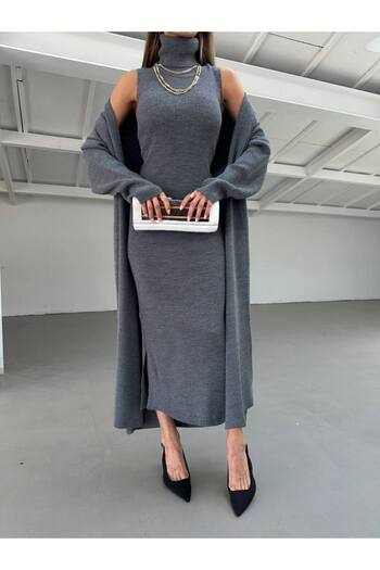Lamierra High Neck Zero Sleeve Women's Knitwear Long Set
