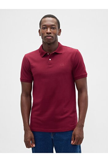 GAP Erkek Kırmızı Logo Piqué Polo Yaka T-Shirt