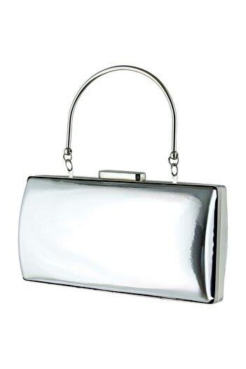 Erkan Saçmacı Silver Mirror Metal Handle Chain Evening Dress Clutch Bag