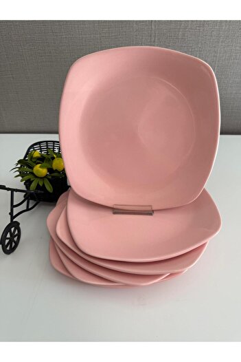 Demet Çeyiz Aksesuar 12 Pieces 27 cm Light Pink Corner Serving Plates