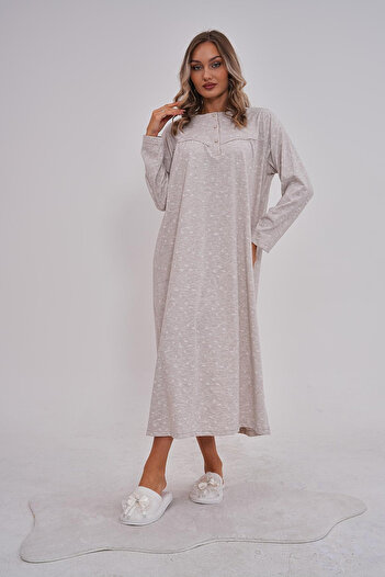 Mavelle Women's Mink Floral Patterned Large Size Nightgown 6154
