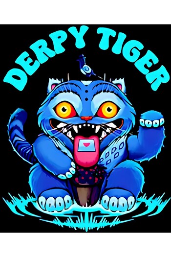 fame-stoned K-Pop Demon Hunters – Derpy Blue Tiger Printed Unisex 100% βαμβακερό μαύρο φούτερ με κουκούλα