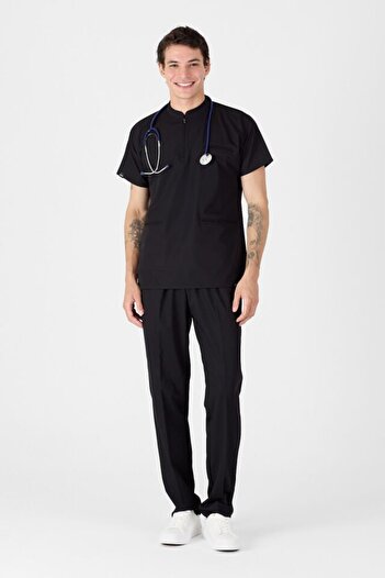 Owlet Medikal Lycra Black Judge Collar Scrubs Uniform