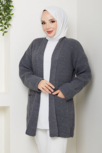 Pamuk Butik Women's Sleeve Fold Pocket Midi Length Cardigan