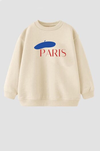Monila Girl's Paris Printed 3 Thread Fabric Cotton Sweatshirt