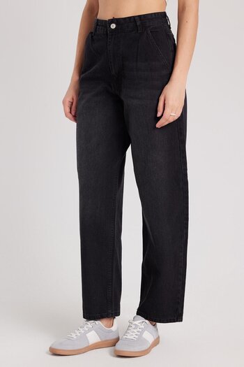 Tudors Women's Regular Fit Baggy Balloon Black Jean Jeans with Side Pockets