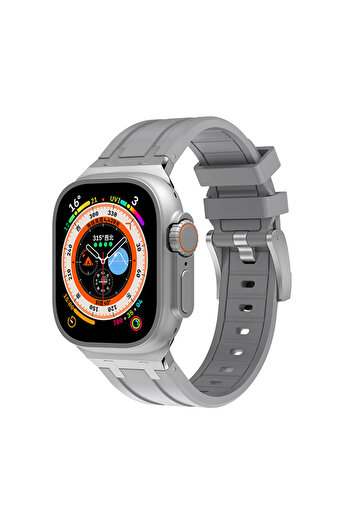 Good Case Apple Watch Ultra 3 (49mm) Compatible Silicone Band with Metal Buckle Design-89 Silver