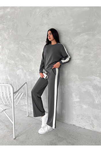SLAW REZZ Modal Fabric Tracksuit Set White Striped Tracksuit Set