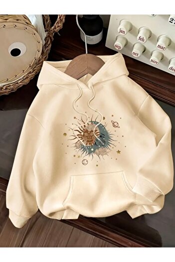 FUFLUNS Sun and Moon Printed Oversized Unisex Women'S/Men's Hoodie Sweatshirt