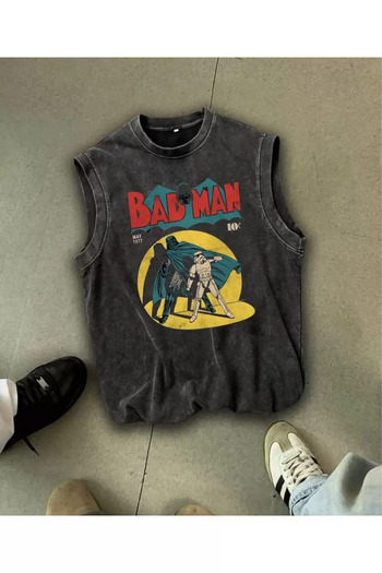 ellevana Bad Man Undershirt Crew Neck Washable Vintage Unisex Oversize
