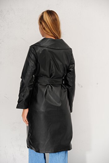 sportiness Belted Leather Trench Coat