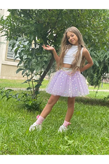 özge başaran Girl's Pink-Purple Heart Tutu Skirt - Sparkly and Stylish Party Skirt
