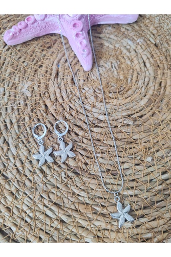 elbi bijuteri Steel Cobra Silk Star Necklace, Earrings Set