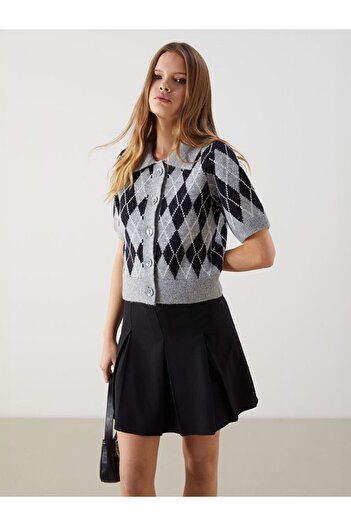 LC Waikiki Polo Neck Diamond Patterned Women's Knitwear Cardigan
