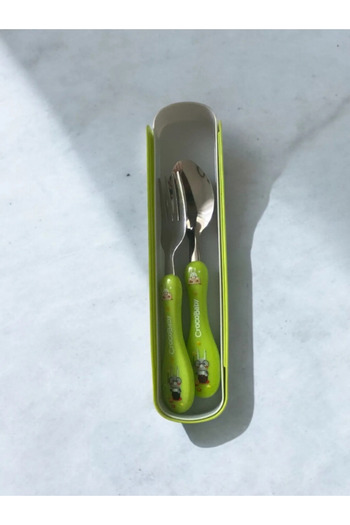 BuNeBox Children's Silicone Handle Figured Metal Tip Spoon and Fork - Food Spoon School Lunch Box Set