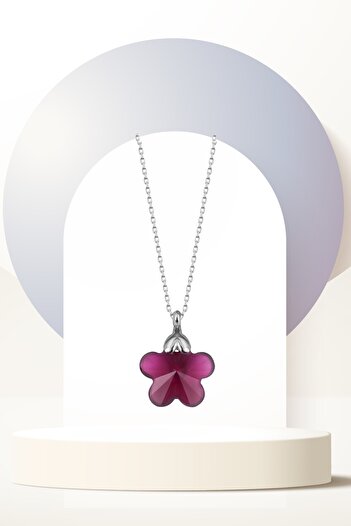 Swaroski Women's Fuchsia Daisy Silver Necklace with Zirconia Crystal Stone |   Lively and Cheerful Floral Design