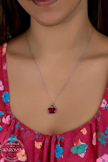 Swaroski Women's Fuchsia Daisy Silver Necklace with Zirconia Crystal Stone |   Lively and Cheerful Floral Design