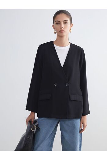 LC Waikiki V-Neck Crepe Women's Blazer Jacket