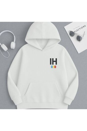 CLASSY.MODA Φούτερ με κουκούλα Ianis Hagi |   Μίνιμα λογότυπο IH & Σημαία της Ρουμανίας |   Μπλούζα Unisex για οπαδούς του ποδοσφαίρου