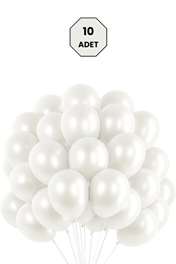 Bunloon Metallic White Balloon 10 Pcs - 12 Inch Shiny Party and Organization Set