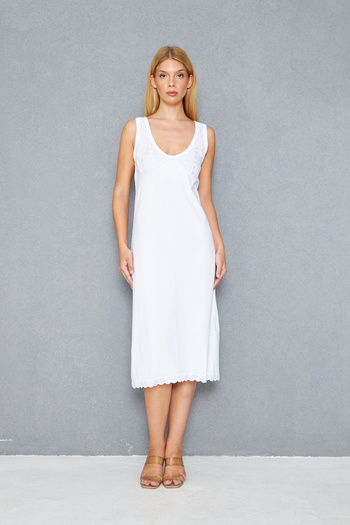 Lantliv 100% Cotton Long Petticoat Slip in Sizes 36-54, Plus Size Dress Slip, V-Neck Dress Slip
