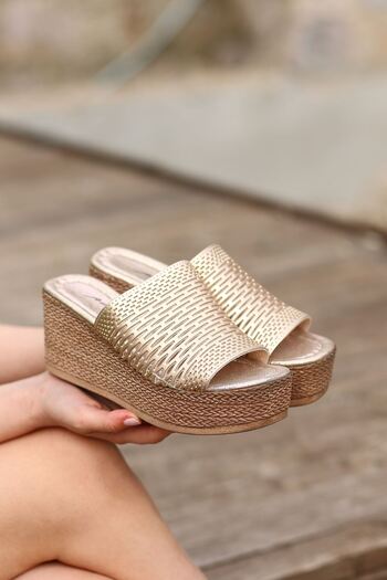 Madam Tarz Chester Wedge Sole Studded Slippers