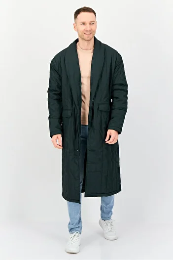 Bando Men Quilted Trench Coat Jacket, Dark Green