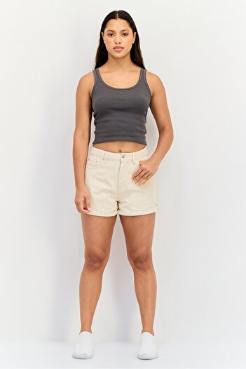 Don't Call Me Jennyfer Women Solid Denim Shorts, Beige