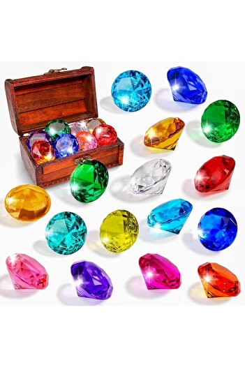 erorex 15 Pcs Colorful Diving Gem Pool Toy Set Big Acrylic Diamonds Treasure Chest Pirate Box Swimming
