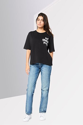 Replay Women Round Neck Short Sleeves Graphic Print T-Shirt, Black
