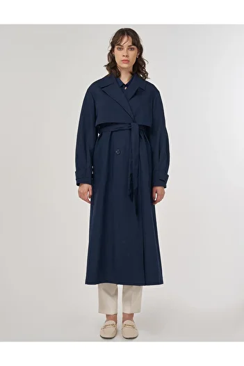 KYR Belted Long Trench Coat Dark Navy Blue