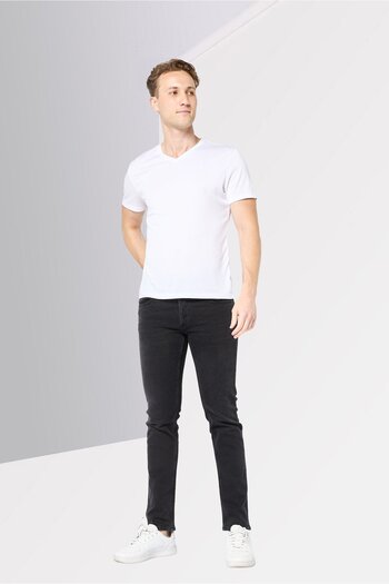 Replay Men Straight Fit Washed Stretchable Jeans, Black