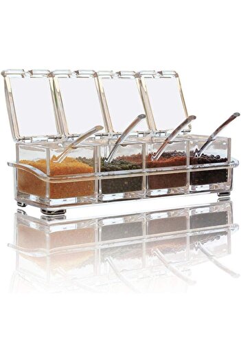 erorex Clear Seasoning Storage Container, 4 Piece Airtight Spice Jars Measuring Spoons, Kitchen Organizer