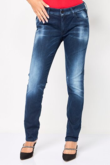 Replay Women Regular Fit Washed Stretchable Denim Jeans, Dark Blue