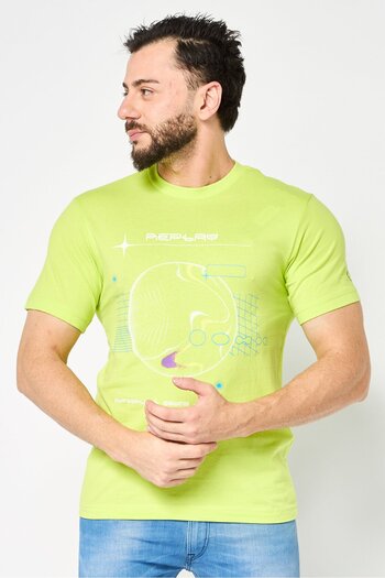 Replay Men Crew Neck Short Sleeves Graphic Print T-Shirt, Lime Green