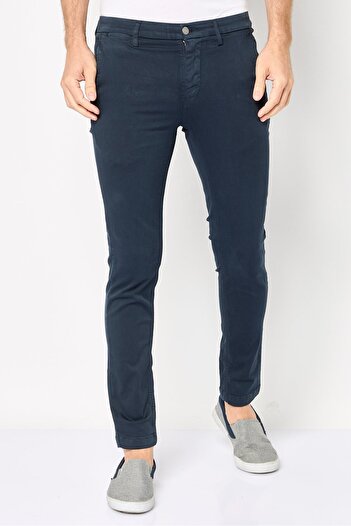 Replay Men Slim Fit Solid Stretchable Chino Pants, Dusty Navy Blue