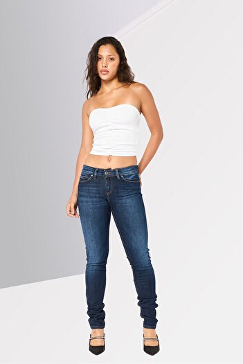 Replay Women Tapered Fit High Waist Solid Stretchable Jeans, Dark Blue