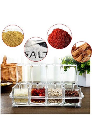 erorex Clear Seasoning Storage Container, 4 Piece Airtight Spice Jars Measuring Spoons, Kitchen Organizer