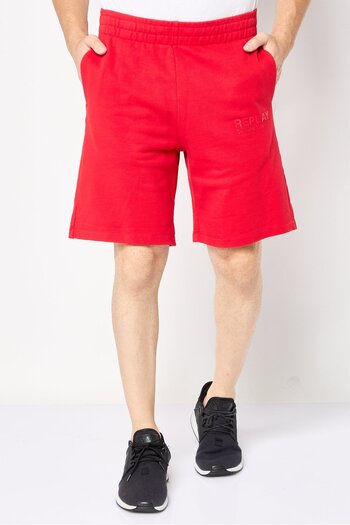 Replay Men Regular Fit Brand Logo Basic Shorts, Red
