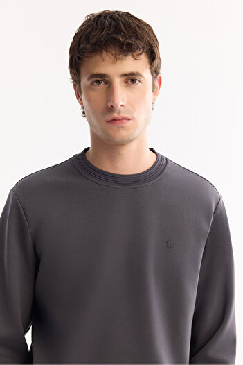 Avva Men's Regular Fit Anthracite Cotton Ribbed Interlock Sweatshirt A52Y1271