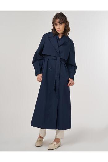 KYR Belted Long Trench Coat Dark Navy Blue