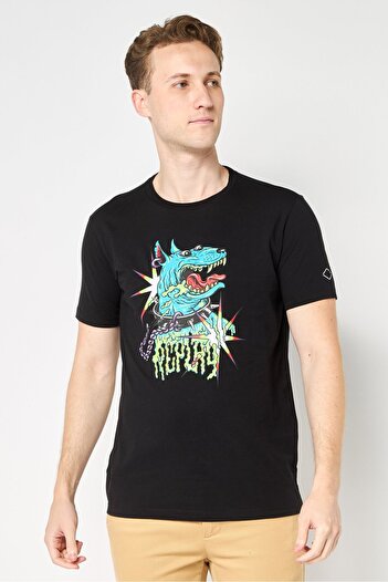 Replay Men Crew Neck Short Sleeves Graphic Print T-Shirt, Black