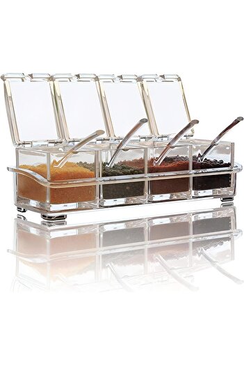 erorex Clear Seasoning Storage Container, 25.5X10X7.5Cm Spice Organizer 4 Airtight Jars, Stackable