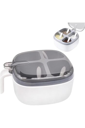 erorex Seasoning Box, Spice Container Lid Spoon, 4 Compartment Spice Pots Handle, Home Kitchen Condiment
