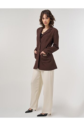 Kayra Double Button Blazer Jacket Dark Brown