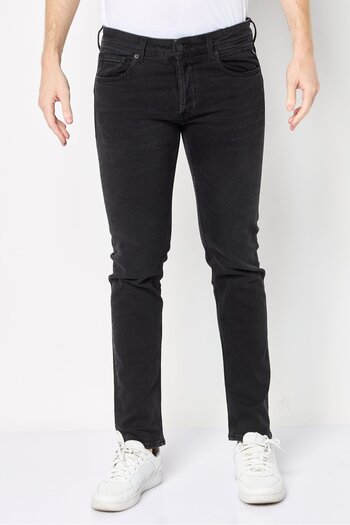 Replay Men Straight Fit Washed Stretchable Jeans, Black