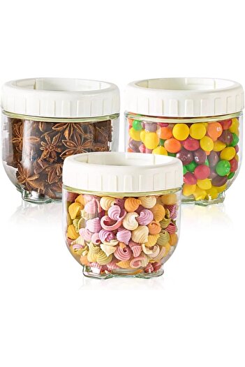 erorex Glass Food Storage Jars Lids, 450Ml, 3 Pack Leak Proof Small Stackable Kitchen Canisters, Ideal