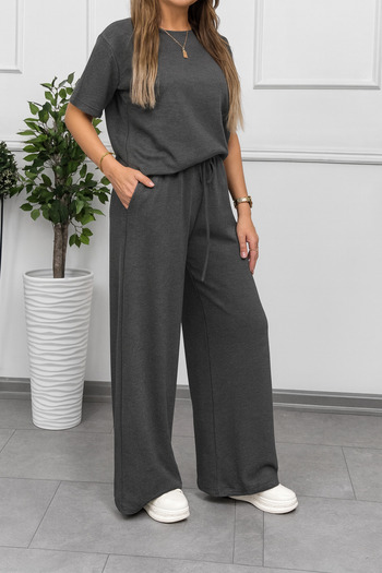 ruNadeS Women's Anthracite Melange Short Sleeve Spanish Leg Suit Summer Set